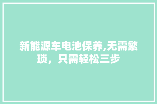 新能源车电池保养,无需繁琐，只需轻松三步