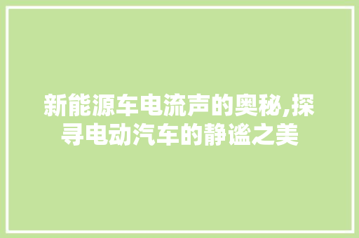 新能源车电流声的奥秘,探寻电动汽车的静谧之美
