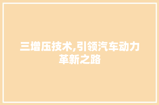 三增压技术,引领汽车动力革新之路