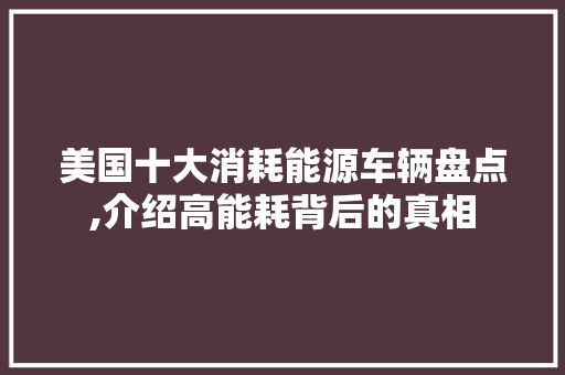 美国十大消耗能源车辆盘点,介绍高能耗背后的真相