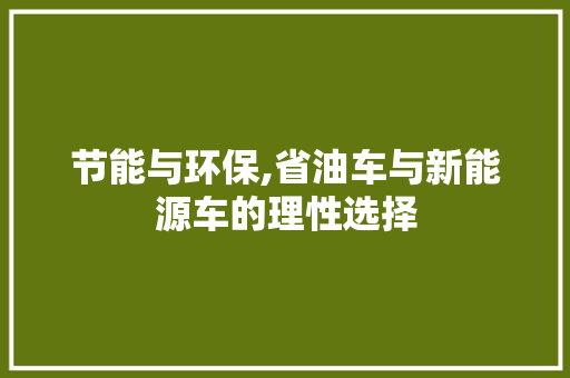 节能与环保,省油车与新能源车的理性选择
