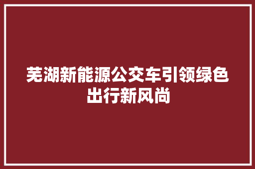 芜湖新能源公交车引领绿色出行新风尚