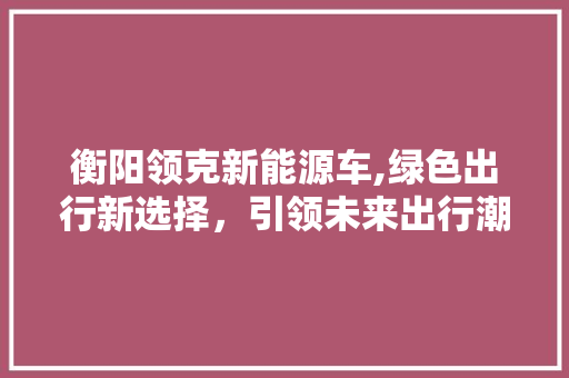 衡阳领克新能源车,绿色出行新选择，引领未来出行潮流