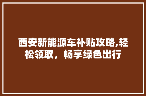 西安新能源车补贴攻略,轻松领取，畅享绿色出行 底盘配件