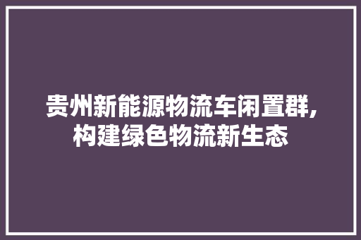 贵州新能源物流车闲置群,构建绿色物流新生态