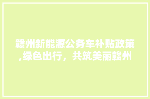 赣州新能源公务车补贴政策,绿色出行，共筑美丽赣州