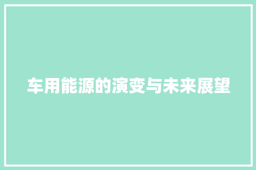 车用能源的演变与未来展望