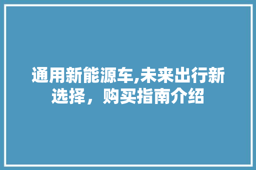 通用新能源车,未来出行新选择，购买指南介绍