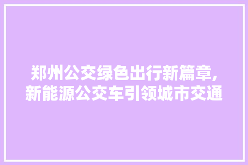 郑州公交绿色出行新篇章,新能源公交车引领城市交通变革