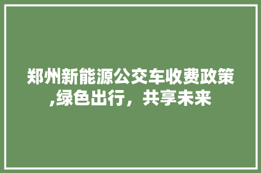 郑州新能源公交车收费政策,绿色出行，共享未来