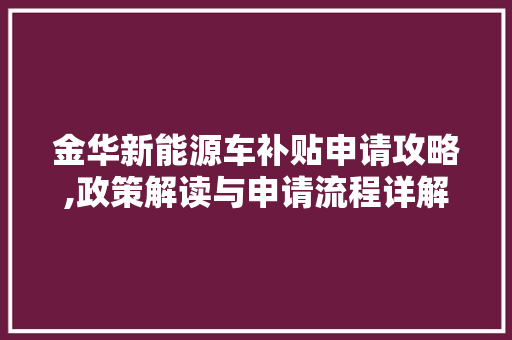 金华新能源车补贴申请攻略,政策解读与申请流程详解
