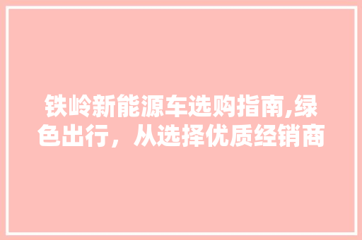 铁岭新能源车选购指南,绿色出行，从选择优质经销商开始