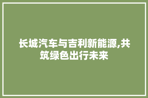 长城汽车与吉利新能源,共筑绿色出行未来