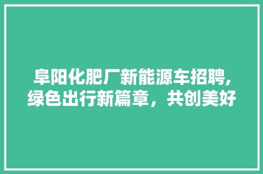 阜阳化肥厂新能源车招聘,绿色出行新篇章，共创美好未来