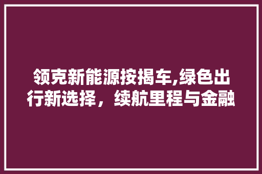 领克新能源按揭车,绿色出行新选择，续航里程与金融服务的完美结合