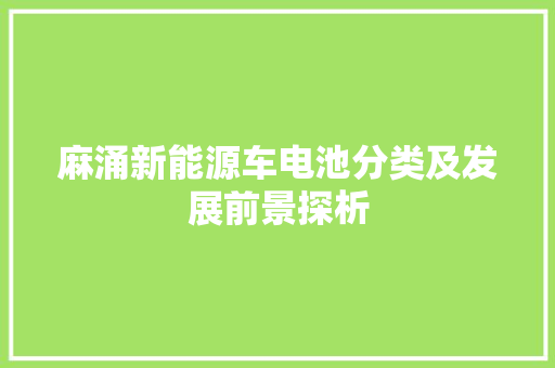 麻涌新能源车电池分类及发展前景探析