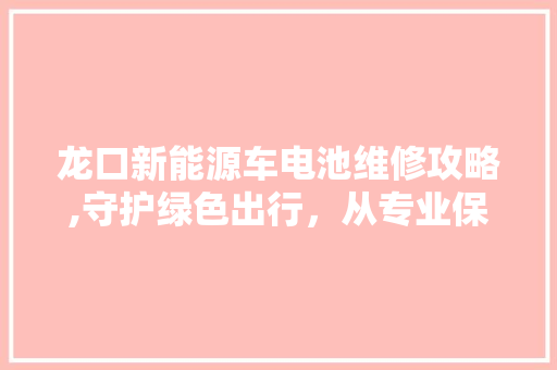 龙口新能源车电池维修攻略,守护绿色出行，从专业保养开始