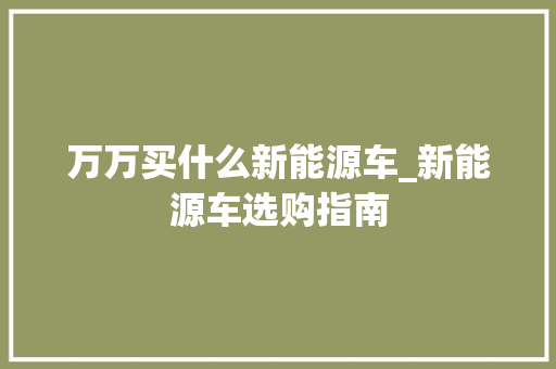 万万买什么新能源车_新能源车选购指南