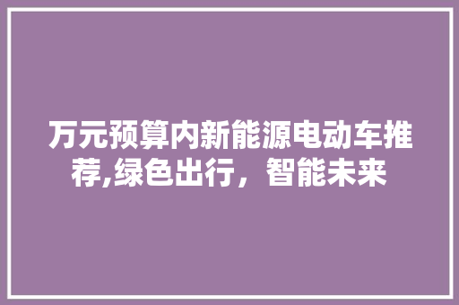 万元预算内新能源电动车推荐,绿色出行，智能未来
