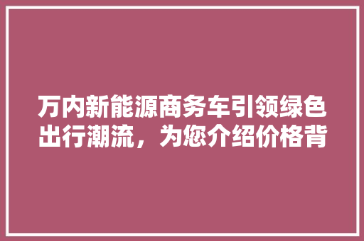 万内新能源商务车引领绿色出行潮流，为您介绍价格背后的价值