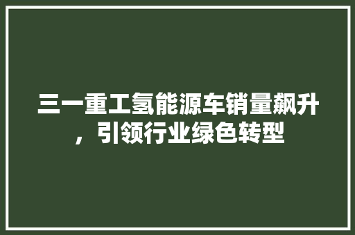 三一重工氢能源车销量飙升，引领行业绿色转型