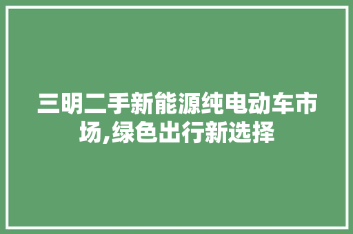 三明二手新能源纯电动车市场,绿色出行新选择