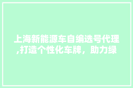 上海新能源车自编选号代理,打造个性化车牌，助力绿色出行新潮流
