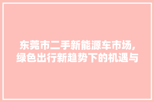 东莞市二手新能源车市场,绿色出行新趋势下的机遇与挑战