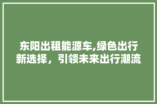 东阳出租能源车,绿色出行新选择，引领未来出行潮流