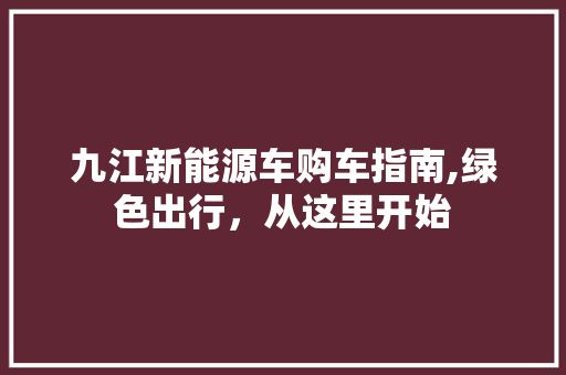 九江新能源车购车指南,绿色出行，从这里开始
