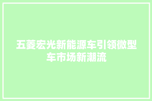 五菱宏光新能源车引领微型车市场新潮流