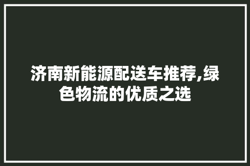 济南新能源配送车推荐,绿色物流的优质之选