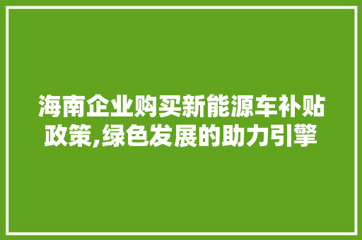 海南企业购买新能源车补贴政策,绿色发展的助力引擎