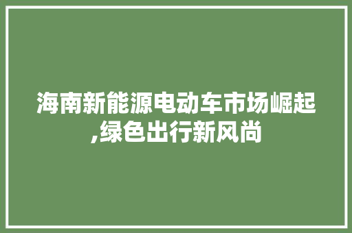 海南新能源电动车市场崛起,绿色出行新风尚