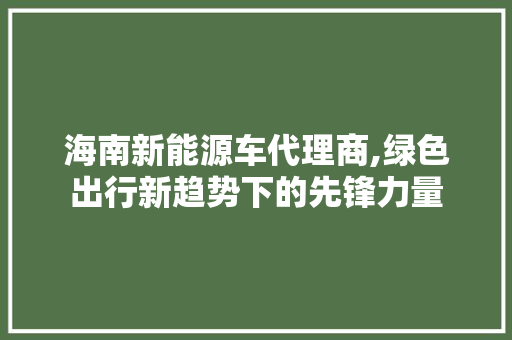 海南新能源车代理商,绿色出行新趋势下的先锋力量
