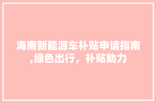 海南新能源车补贴申请指南,绿色出行，补贴助力