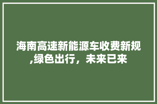 海南高速新能源车收费新规,绿色出行，未来已来