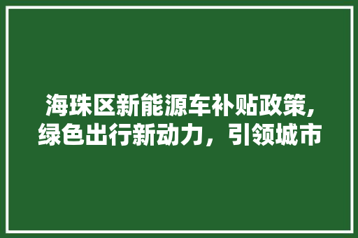 海珠区新能源车补贴政策,绿色出行新动力，引领城市发展新风尚
