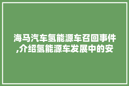 海马汽车氢能源车召回事件,介绍氢能源车发展中的安全隐患与应对措施