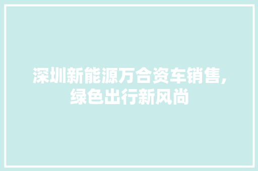 深圳新能源万合资车销售,绿色出行新风尚