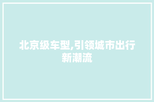北京级车型,引领城市出行新潮流