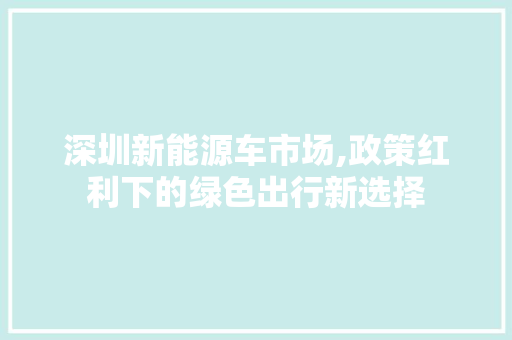 深圳新能源车市场,政策红利下的绿色出行新选择