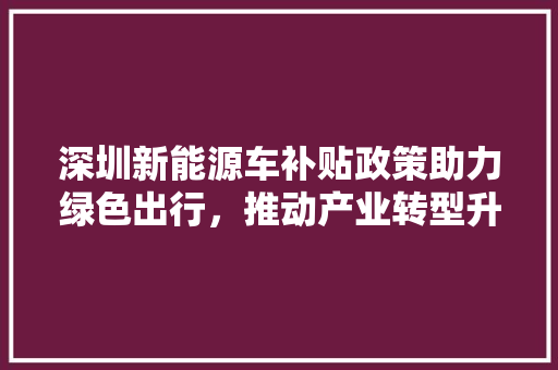 深圳新能源车补贴政策助力绿色出行，推动产业转型升级