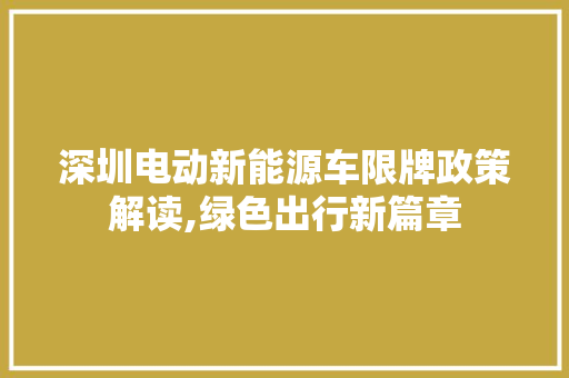 深圳电动新能源车限牌政策解读,绿色出行新篇章