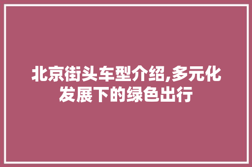 北京街头车型介绍,多元化发展下的绿色出行