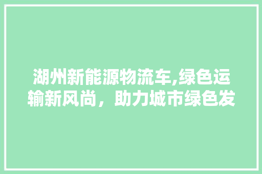 湖州新能源物流车,绿色运输新风尚，助力城市绿色发展