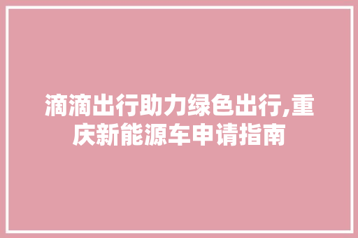 滴滴出行助力绿色出行,重庆新能源车申请指南