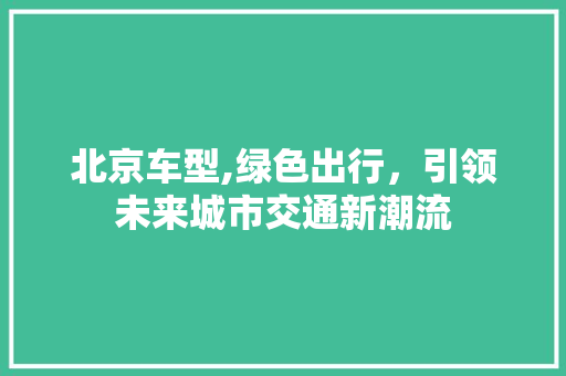 北京车型,绿色出行，引领未来城市交通新潮流