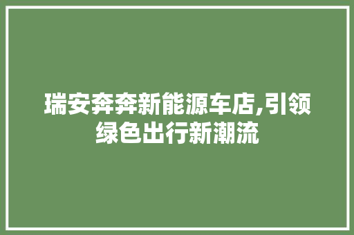 瑞安奔奔新能源车店,引领绿色出行新潮流