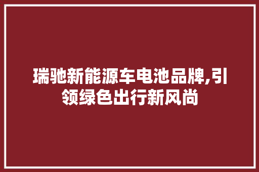 瑞驰新能源车电池品牌,引领绿色出行新风尚